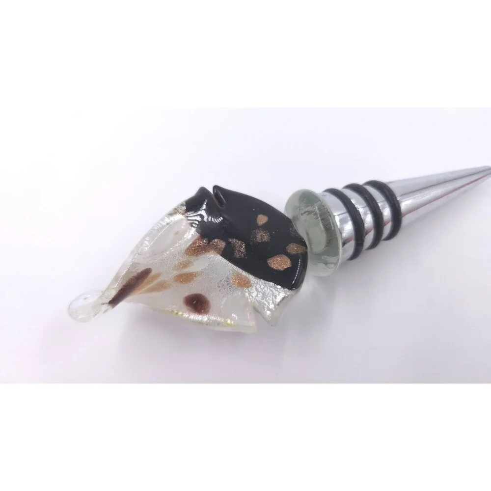 Vintage Hand Blown Glass Wine Bottle Stopper Gold Flakes Murano Glass